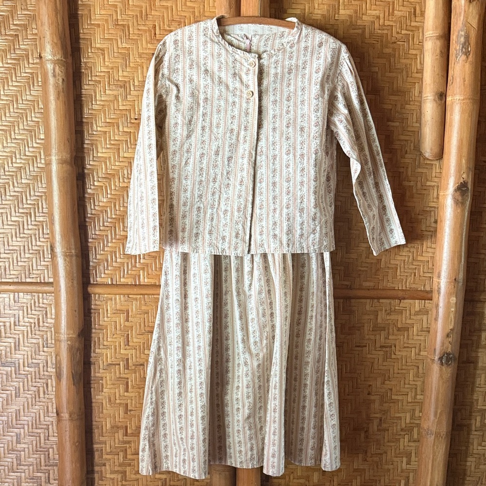 Vintage pink white floral coord Midi Dress medium